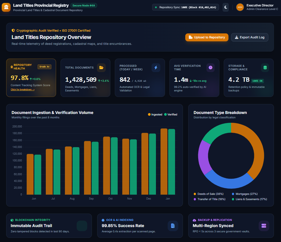 Land Titles Registry modernization dashboard